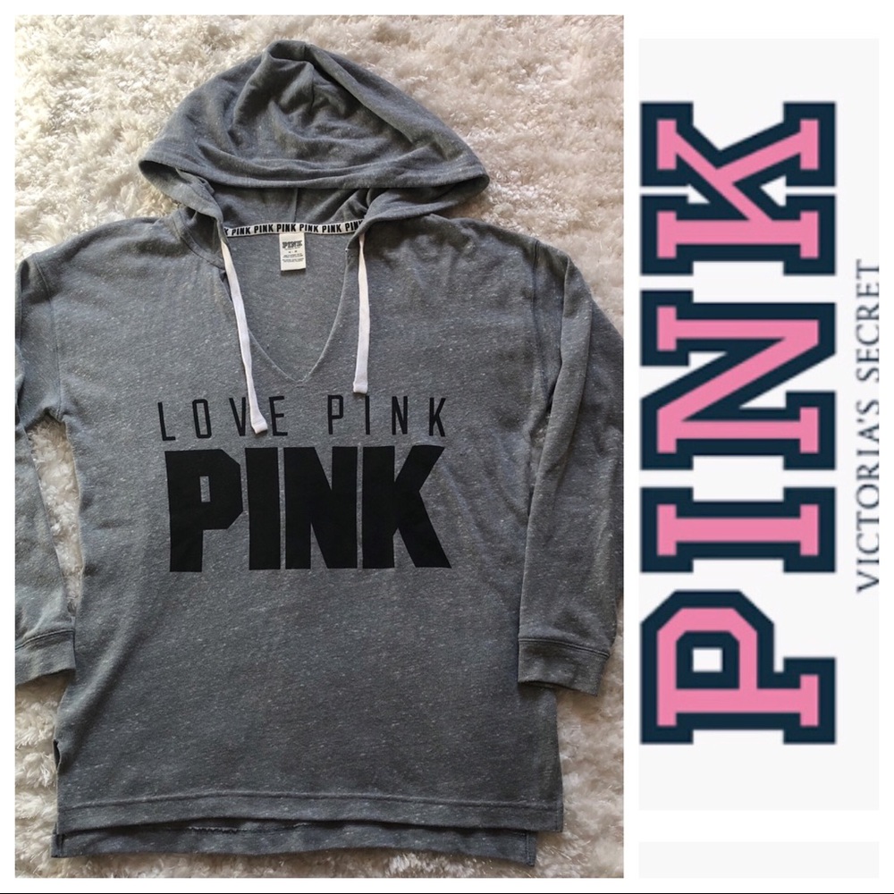 PINK Soft Grey Speckled Cotton Blend Hoodie. (D)